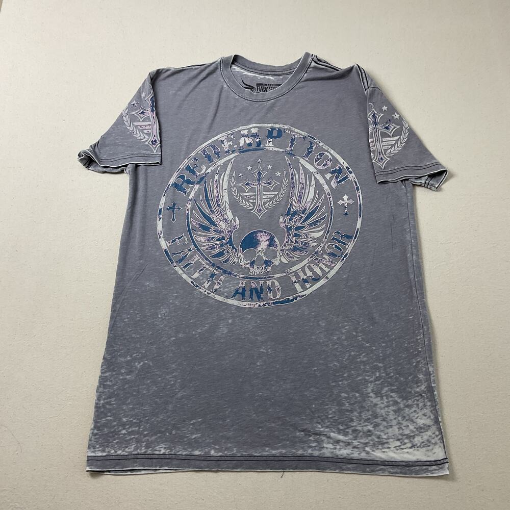 Raw State Premium Gray Redemption Faith and Honor Burnout T Shirt Mens XL